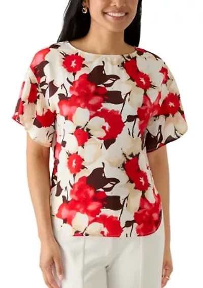 Women's Flutter Sleeve Boat Neck Blouse