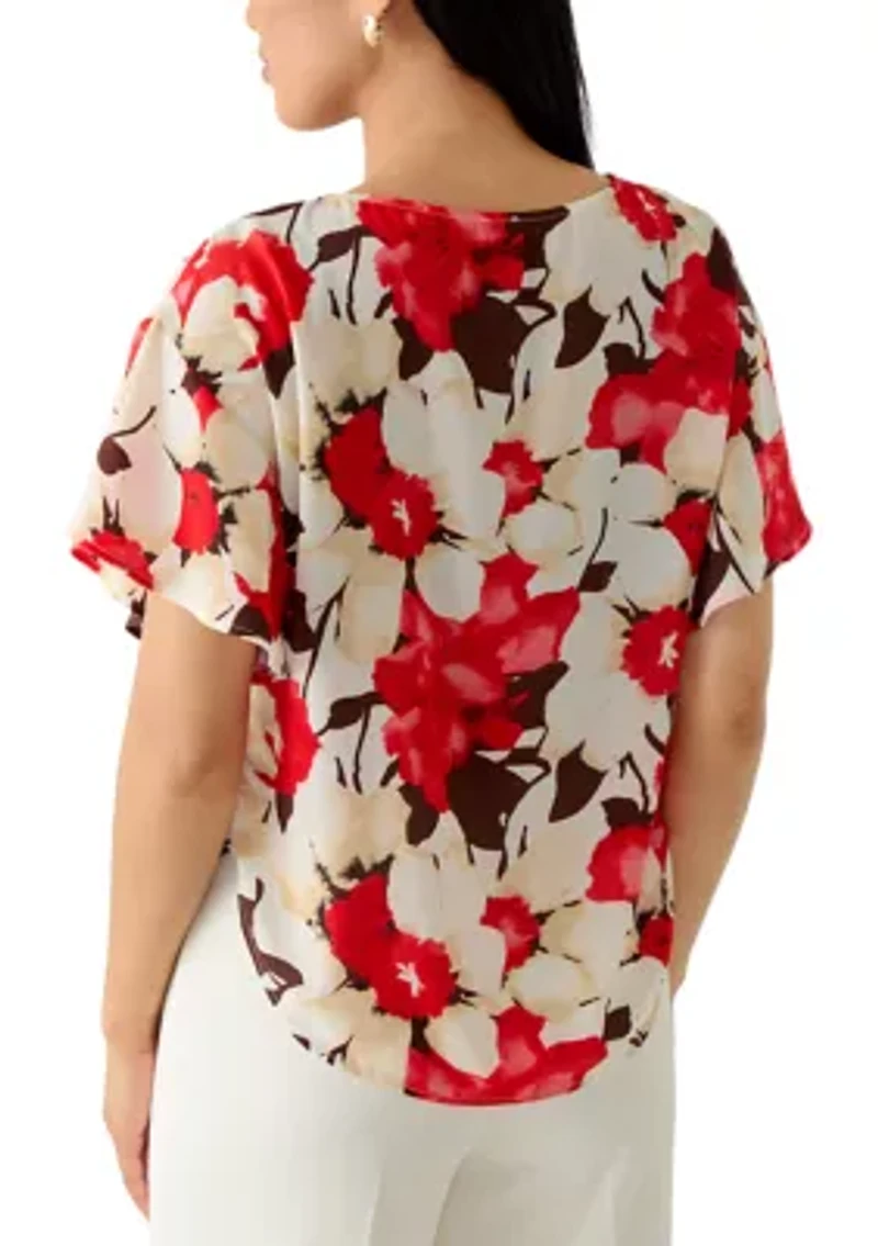 Women's Flutter Sleeve Boat Neck Blouse