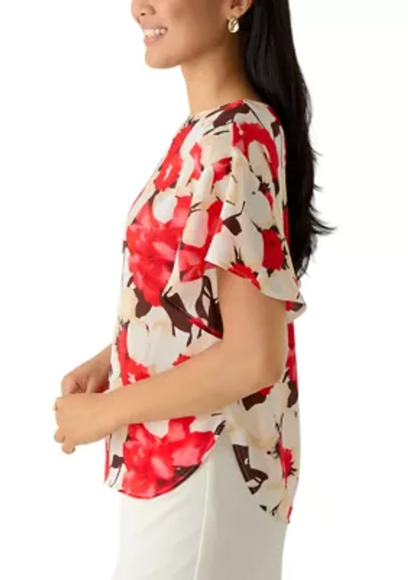 Women's Flutter Sleeve Boat Neck Blouse
