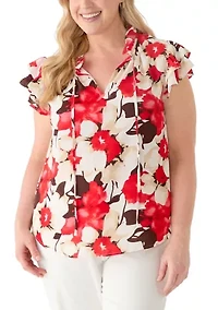 Plus Ruffle Sleeve Tie Blouse