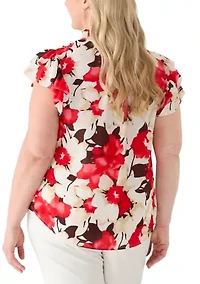 Plus Ruffle Sleeve Tie Blouse