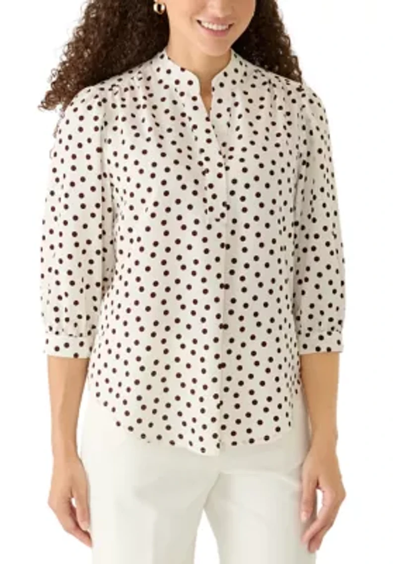Petite Y-Front Smocked Cuff Blouse