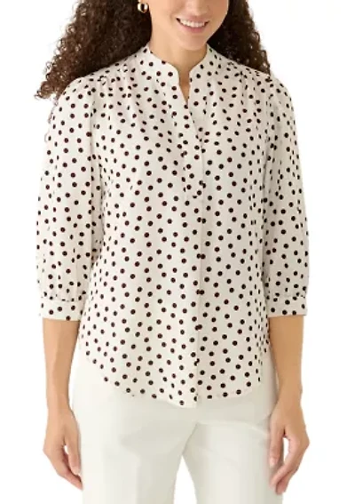 Petite Y-Front Smocked Cuff Blouse