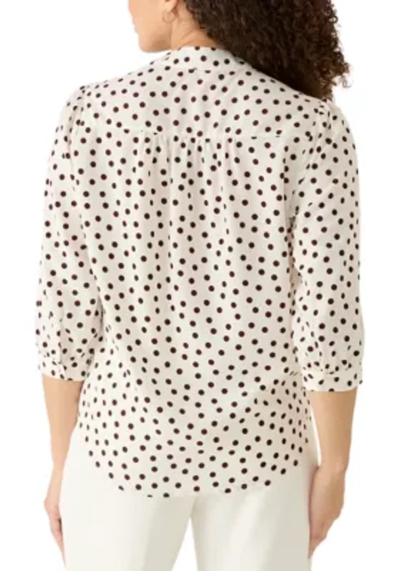 Petite Y-Front Smocked Cuff Blouse