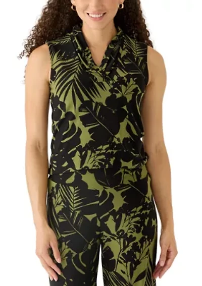 Petite Sleeveless Printed Triple Pleat Top