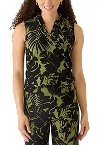 Petite Sleeveless Printed Triple Pleat Top