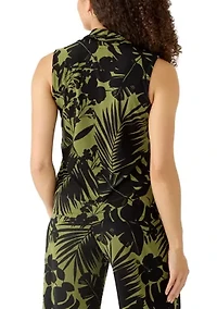 Petite Sleeveless Printed Triple Pleat Top