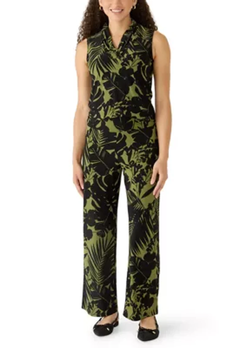 Petite Sleeveless Printed Triple Pleat Top