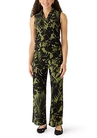 Petite Sleeveless Printed Triple Pleat Top