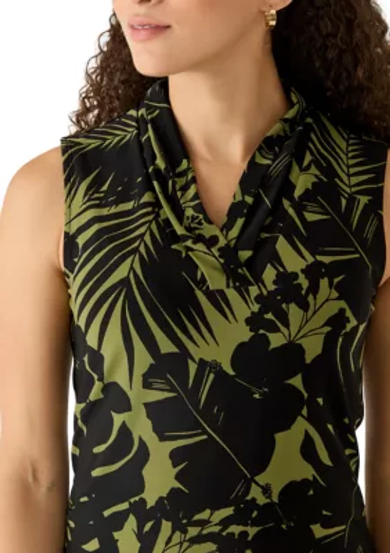Petite Sleeveless Printed Triple Pleat Top