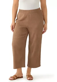 Plus Wide Leg Crinkle Knit Cropped Pants