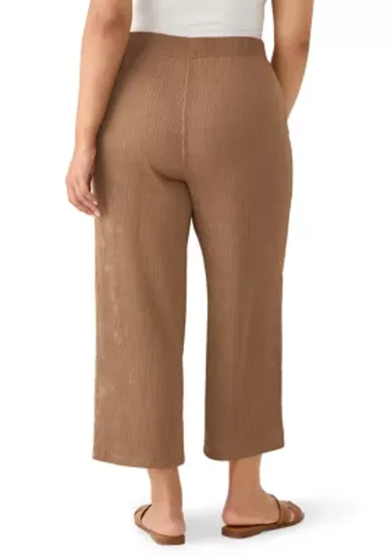 Plus Wide Leg Crinkle Knit Cropped Pants