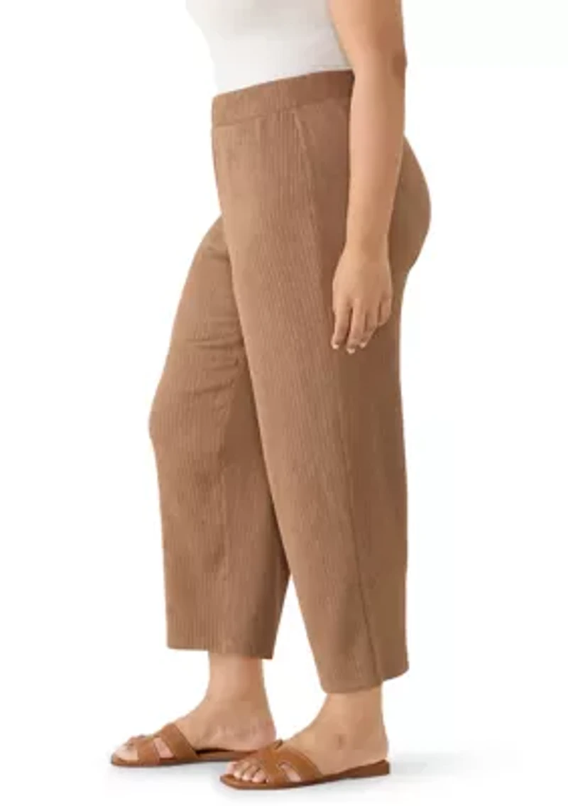 Plus Wide Leg Crinkle Knit Cropped Pants