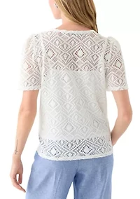 Petite Jewel Neck Short Sleeve Lace T-Shirt