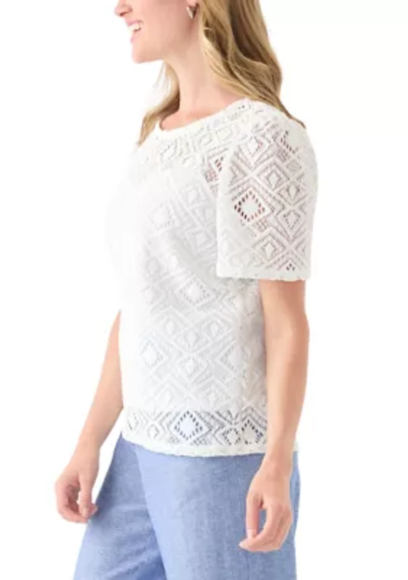 Petite Jewel Neck Short Sleeve Lace T-Shirt