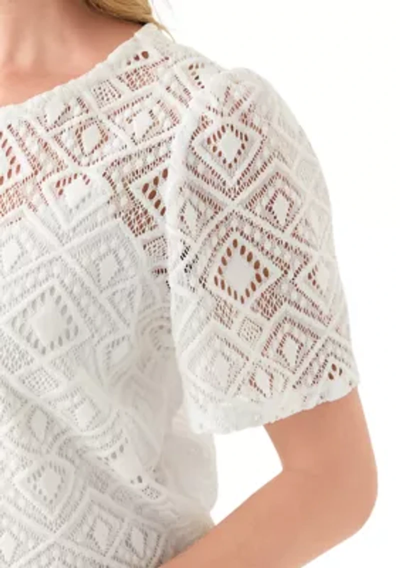 Petite Jewel Neck Short Sleeve Lace T-Shirt