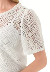 Petite Jewel Neck Short Sleeve Lace T-Shirt