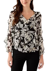 Women's Tie Neck Long Sleeve Ruffle Blouse