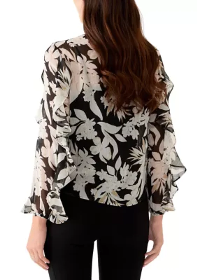 Women's Tie Neck Long Sleeve Ruffle Blouse