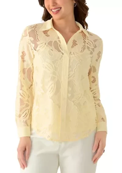 Petite Long Sleeve Blossom Lace Top