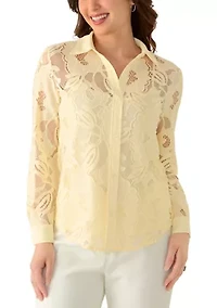 Petite Long Sleeve Blossom Lace Top