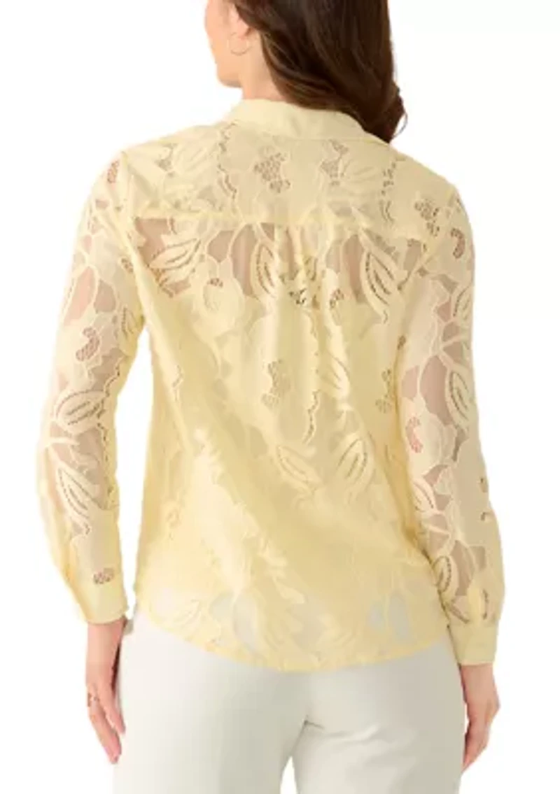 Petite Long Sleeve Blossom Lace Top