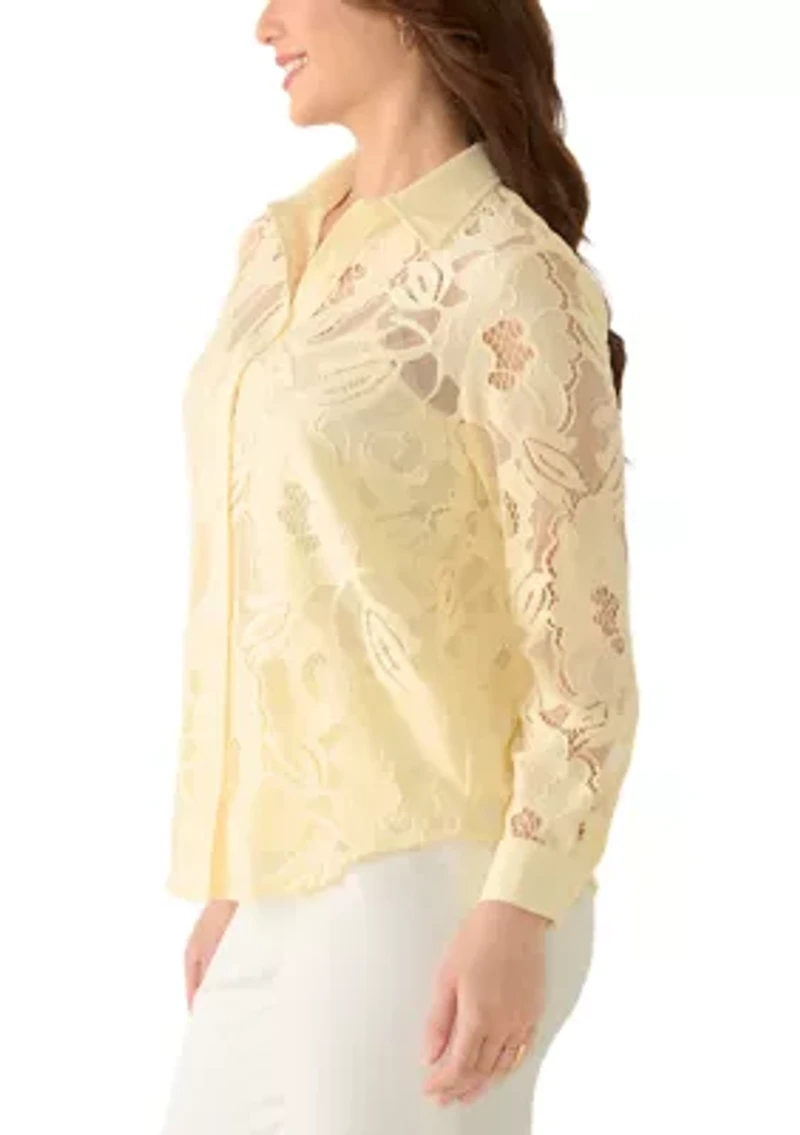 Petite Long Sleeve Blossom Lace Top