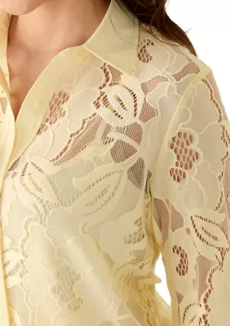 Petite Long Sleeve Blossom Lace Top