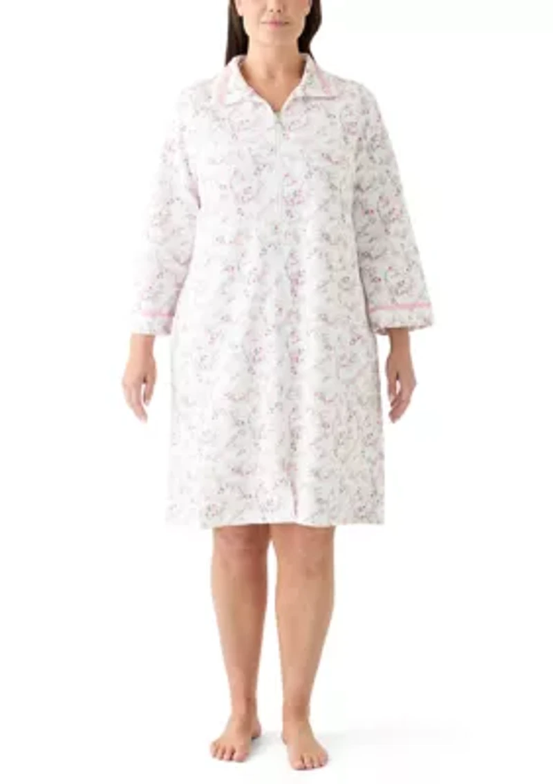 Plus Short Quilted Knit Zip Front Robe