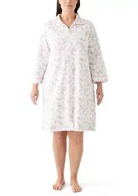 Plus Short Quilted Knit Zip Front Robe