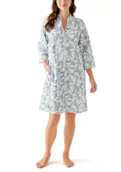 Short Quilted Knit Zip Robe