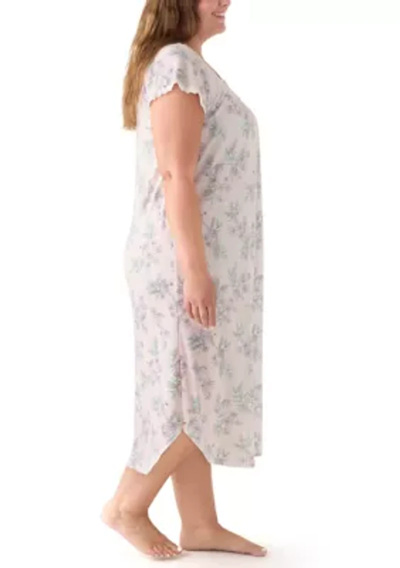 Plus Long Floral Printed Nightgown