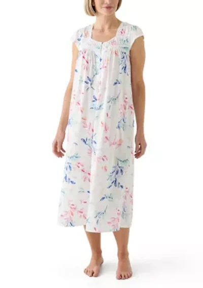 Printed Cap Sleeve Long Nightgown