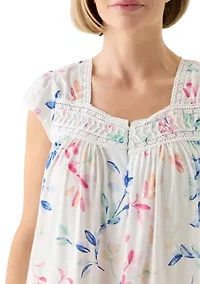 Printed Cap Sleeve Long Nightgown