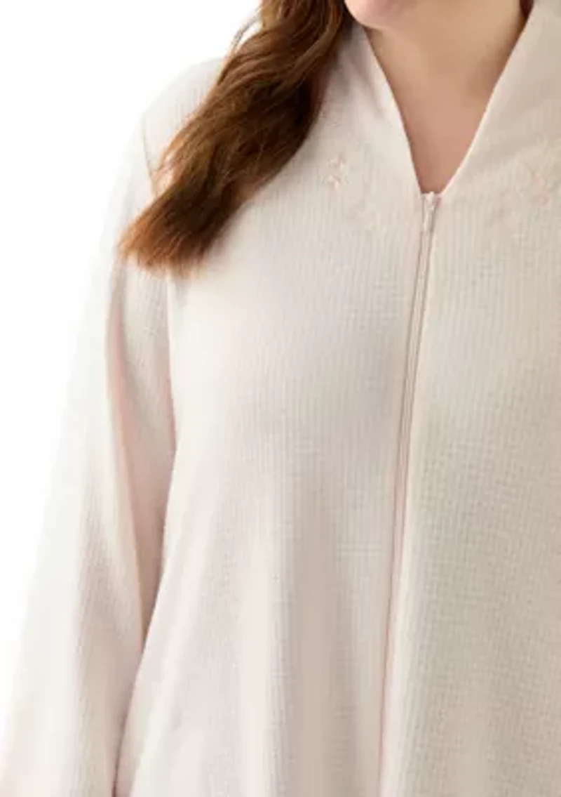 Plus Long Brushed Waffle Zip Robe