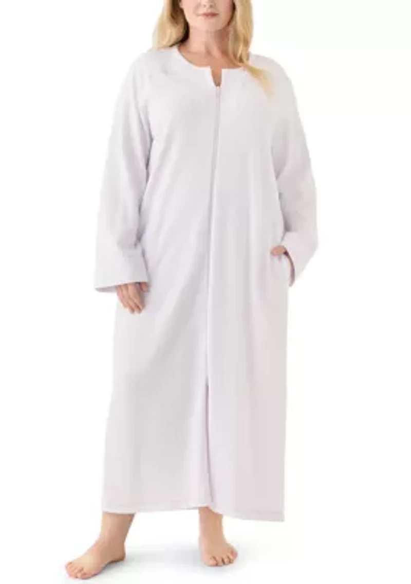 Plus Long Brushed Waffle Zip Robe