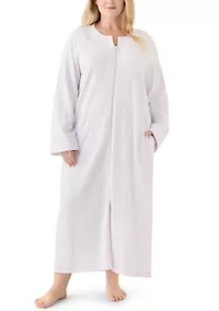 Plus Long Brushed Waffle Zip Robe