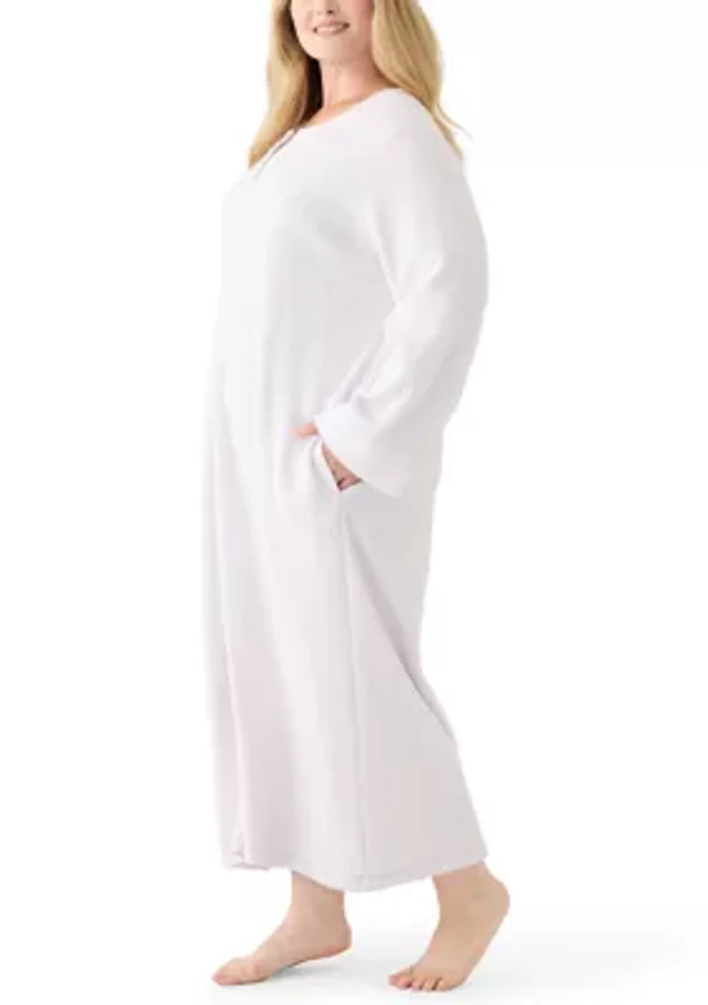 Plus Long Brushed Waffle Zip Robe