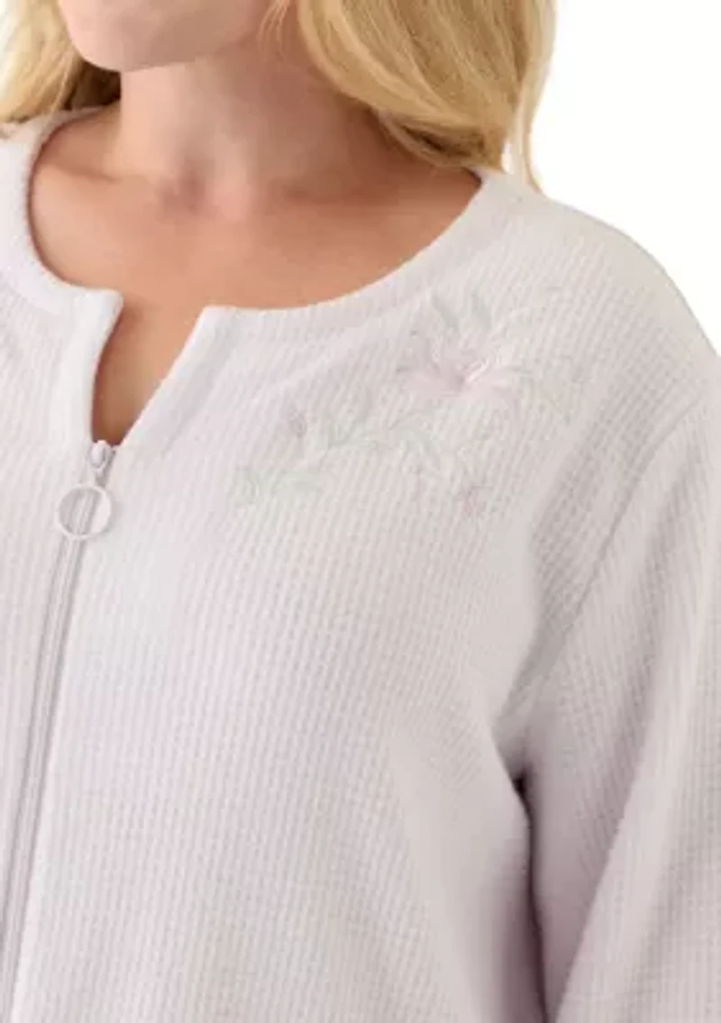 Plus Long Brushed Waffle Zip Robe