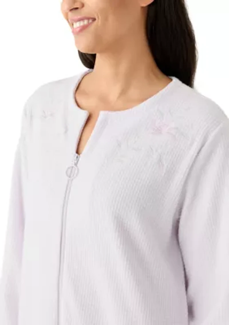 Women's Long Brushed Waffle Zip Robe