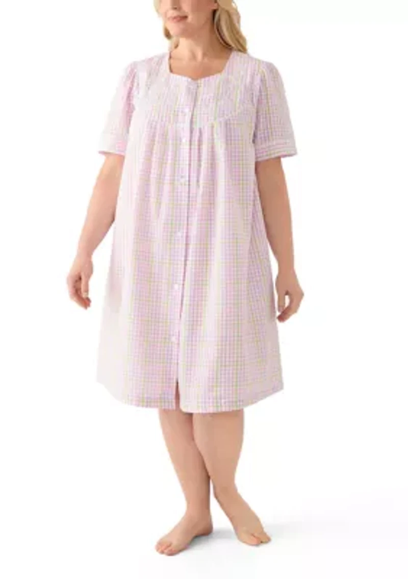 Plus Seersucker Short Snap Robe
