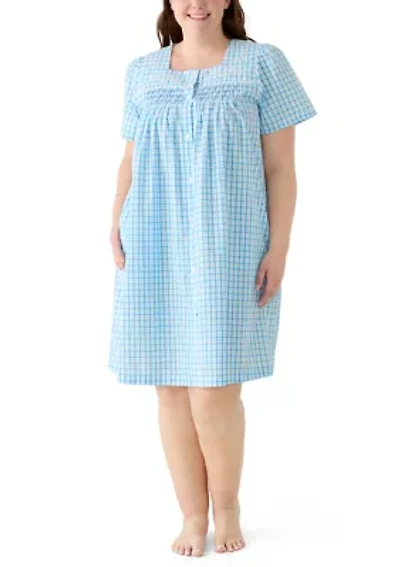 Plus Short Snap Seersucker Robe