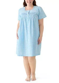 Plus Short Snap Seersucker Robe