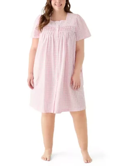 Plus Short Snap Seersucker Robe