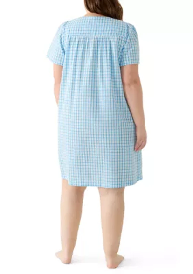 Plus Short Snap Seersucker Robe