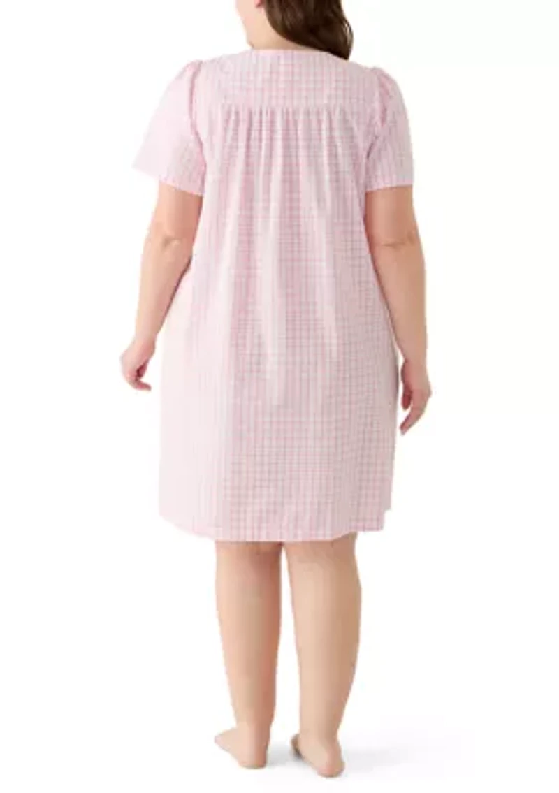 Plus Short Snap Seersucker Robe