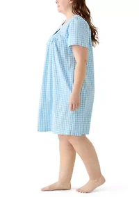 Plus Short Snap Seersucker Robe