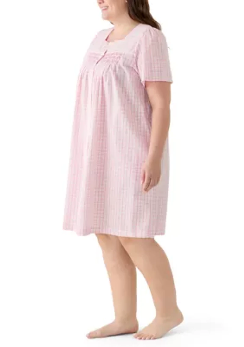 Plus Short Snap Seersucker Robe