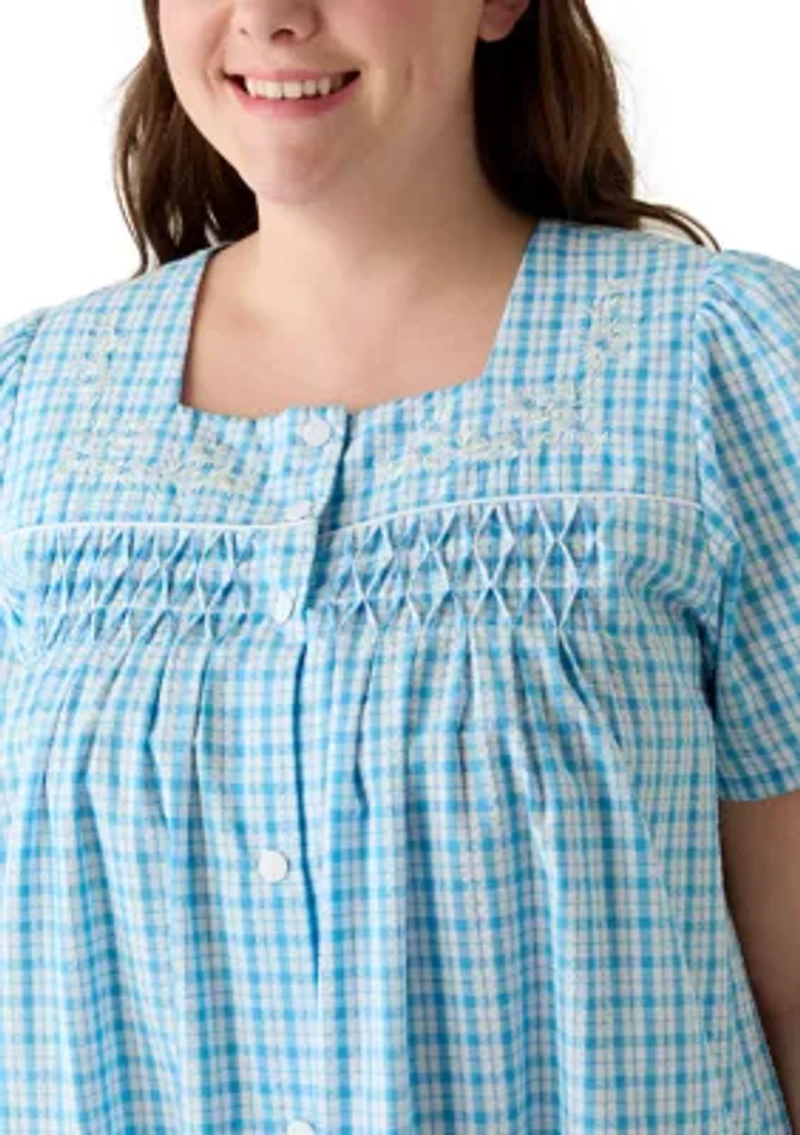 Plus Short Snap Seersucker Robe