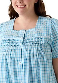 Plus Short Snap Seersucker Robe